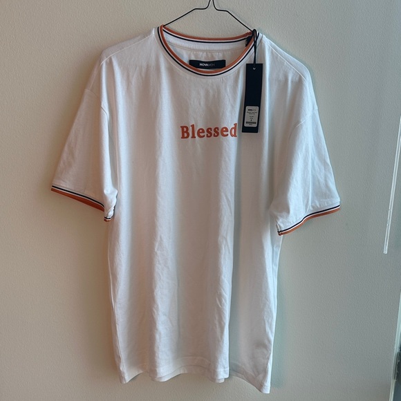 Fashion Nova White Tee with Red 'Blessed' Print - Picture 1 of 2